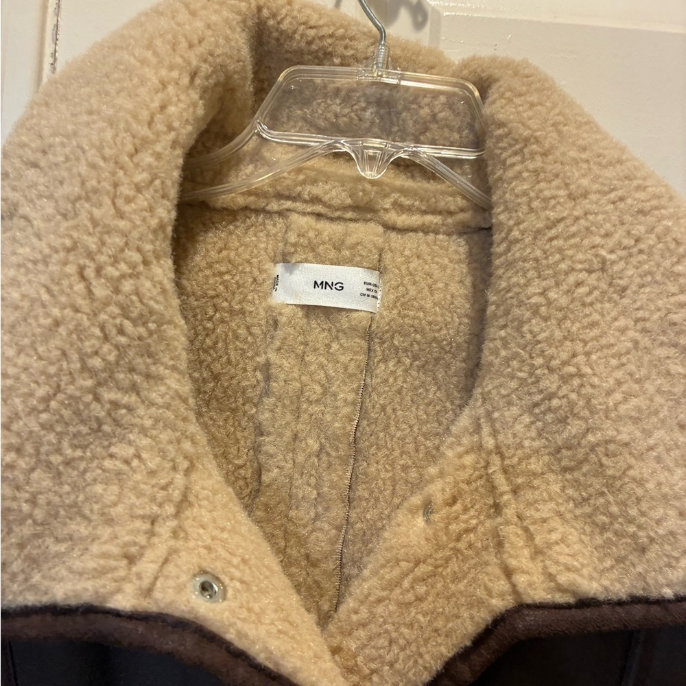 Mango Women’s Faux Suede and Shearling Aviator Jacket Brown Bomber Size S - Picture 3 of 8